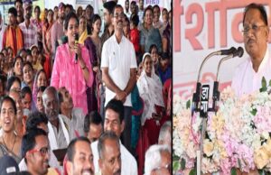 रिमझिम बारिश के बीच मुख्यमंत्री पहुंचे धमतरी के समाधान शिविर में, कमल के हार से मुख्यमंत्री का जोशिला स्वागत